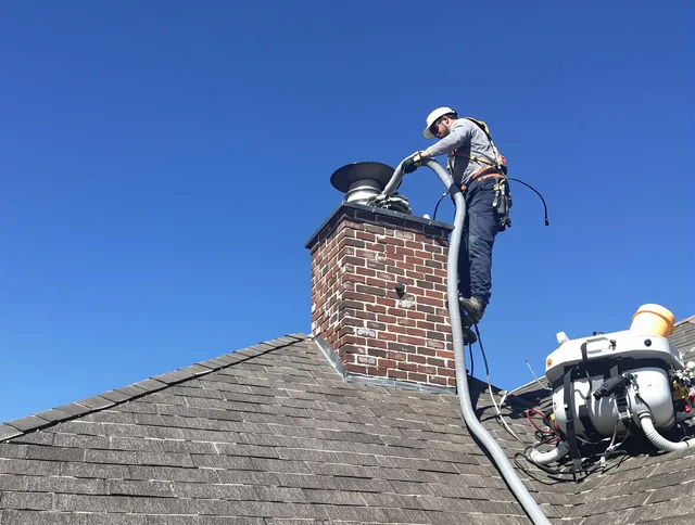 Dedicated Northbridge Chimney Sweep team member cleaning a chimney in Northbridge, MA