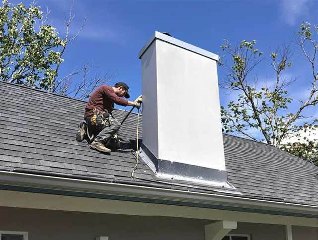 Northbridge Chimney Sweep team member finishing chimney construction in Northbridge, MA