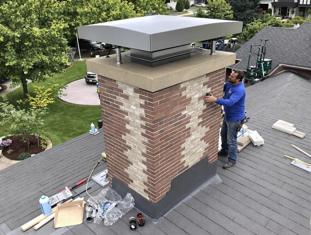 Northbridge Chimney Sweep team working on a custom chimney remodel in Northbridge, MA