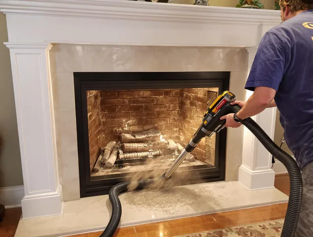 Fireplace cleaning performed by Northbridge Chimney Sweep in Northbridge, MA